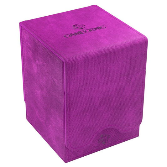 GameGenic Squire: 100+ XL Purple Deck Box with a magnetic flap, designed for up to 100 double-sleeved trading cards, offering secure and versatile storage.