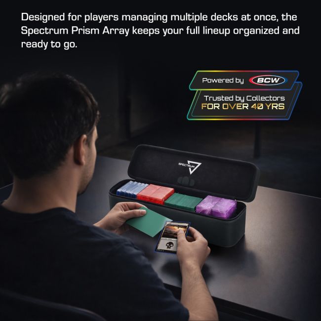 BCW Prism Deck Case - Array: A zip-open case with compartments for organizing MTG decks, featuring secure storage and accessory space, ideal for multi-deck management.