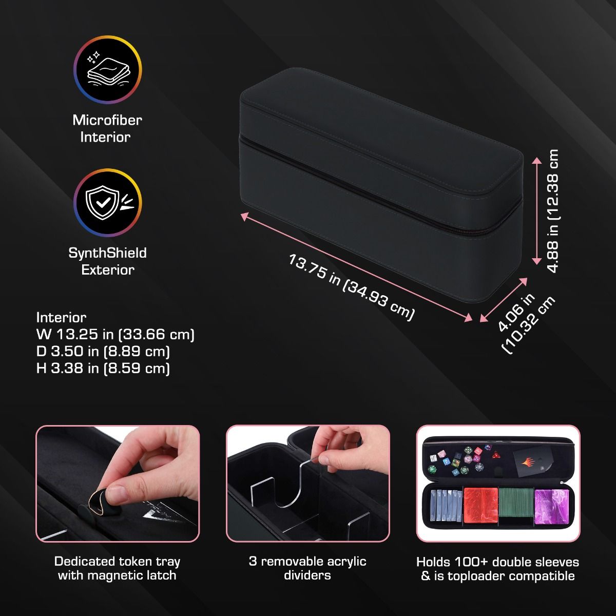 BCW Prism Deck Case - Array: Compact storage box for 100+ double-sleeved cards, featuring removable dividers, token tray, magnetic latch, and durable SynthShield exterior.