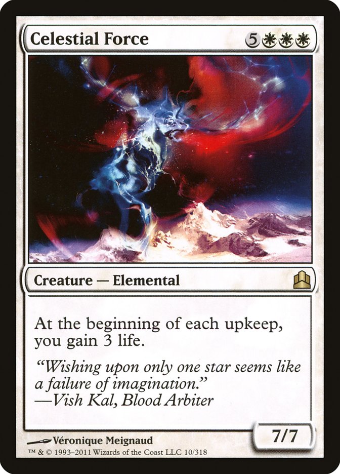 MTG Commander Deck featuring Celestial Force card, ideal for life gain and mill strategies. Custom-built by Moonveil Games, includes 100 authentic Magic cards.