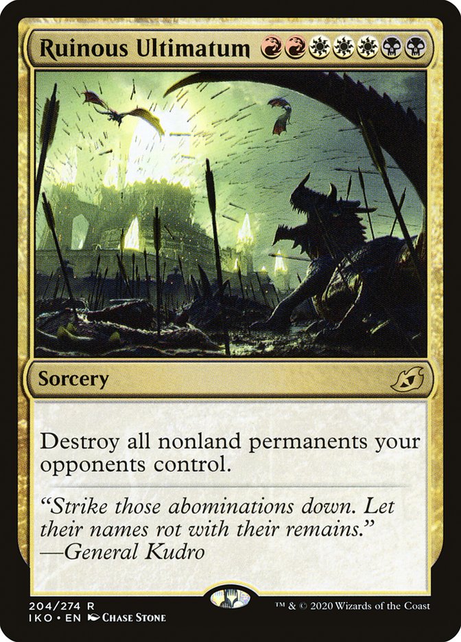 MTG Commander Deck featuring The Prismatic Bridge, includes Ruinous Ultimatum card. Custom-built by Moonveil Games for casual play, 100 authentic Magic cards.