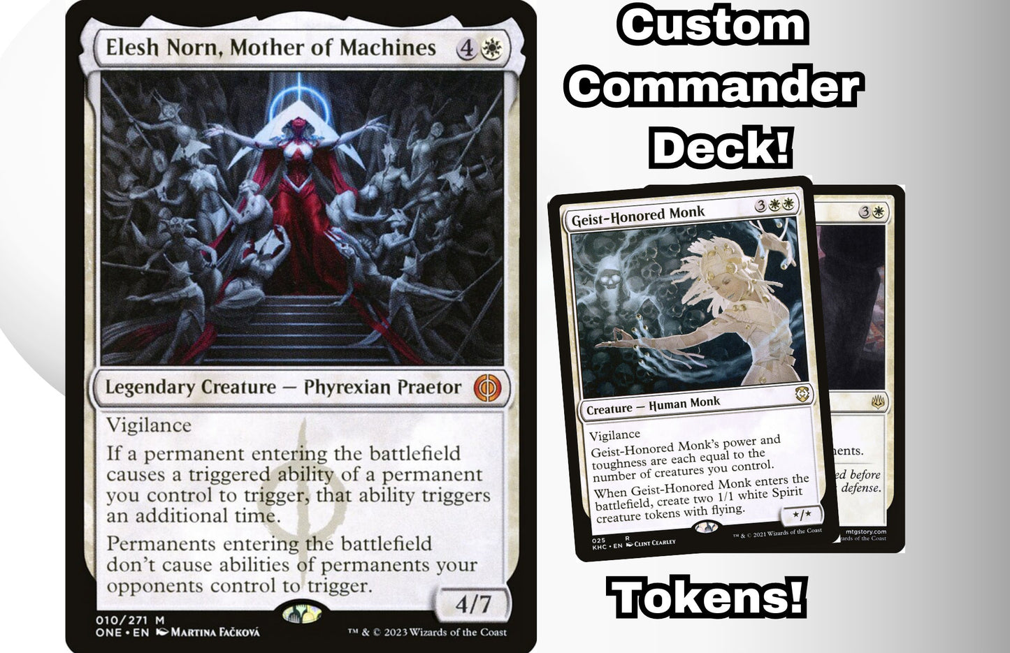 MTG Commander Deck EDH Deck Elesh Norn, Mother of Machines 100 Magic Cards Custom Deck Tokens Flicker Mono White