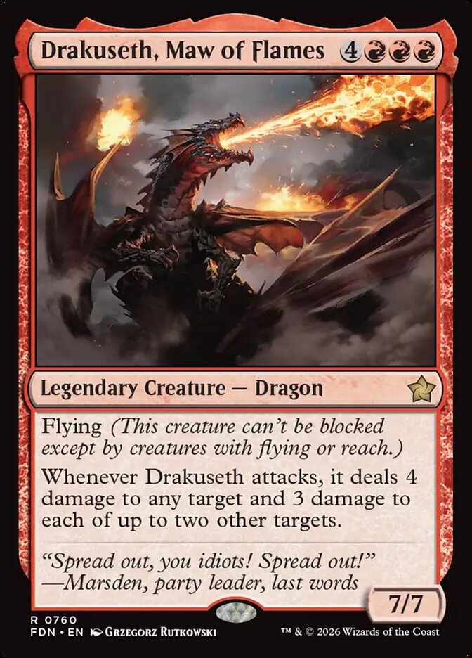 Magic: The Gathering card, Drakuseth, Maw of Flames from the MTG Commander EDH Deck Maelstrom Wanderer 100 Cards Custom Deck Cascade by Moonveil Games.