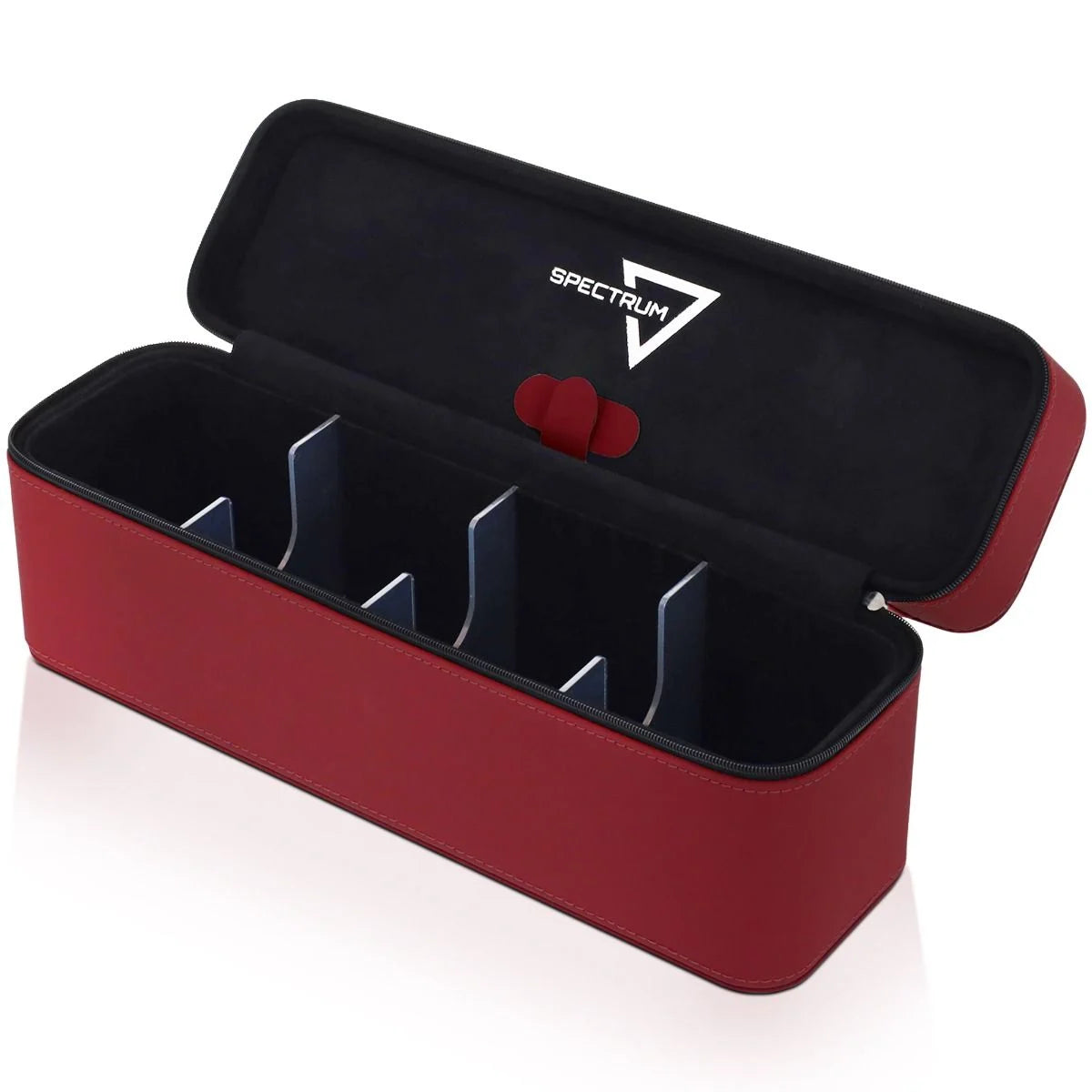 BCW Prism Deck Case - Array, red clamshell storage with adjustable compartments for organizing trading cards, ideal for MTG decks and accessories.