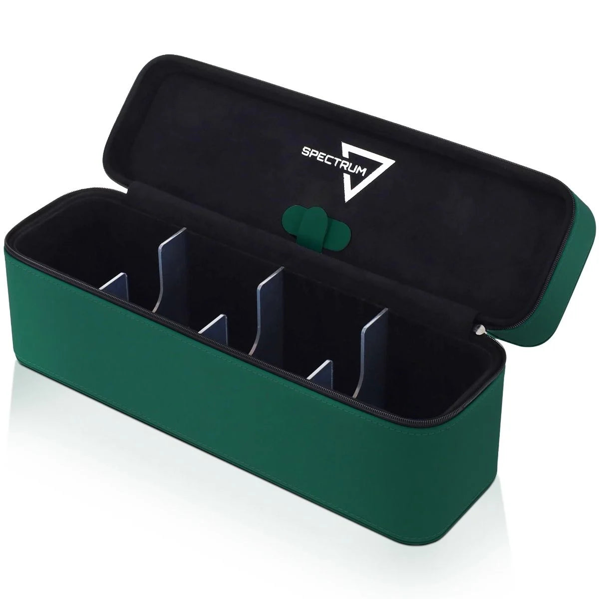 BCW Prism Deck Case - Array: Deep green storage case with five dividers, perfect for organizing and protecting trading card decks and game accessories.