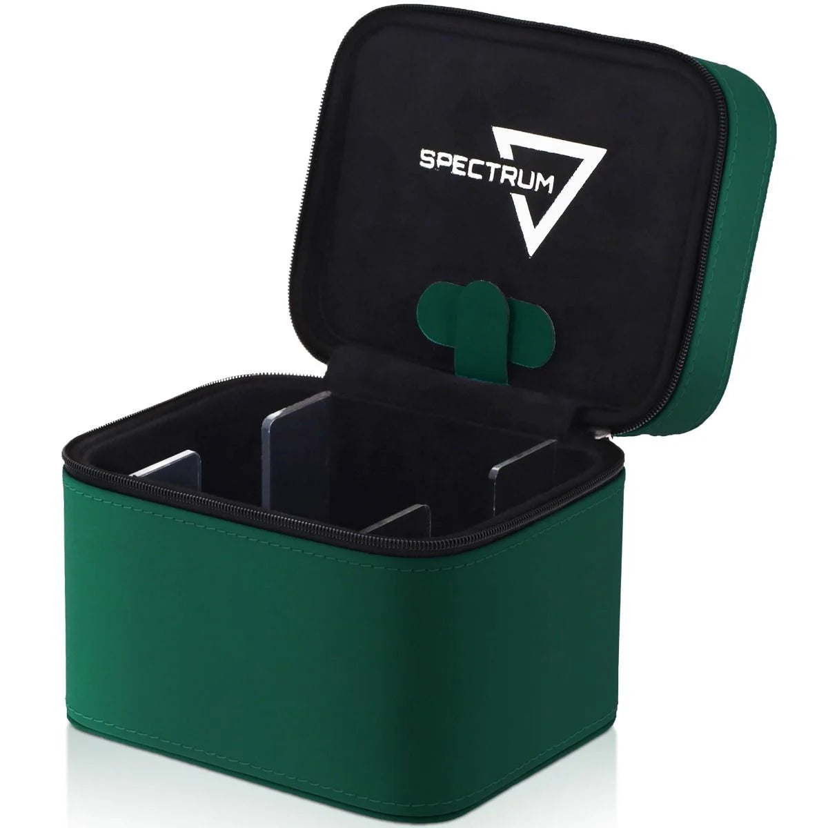 BCW Prism Deck Case - Matrix, forest green, zip-around organizer with removable dividers for 100+ double-sleeved cards or accessories, featuring secure magnetic and zippered closure.