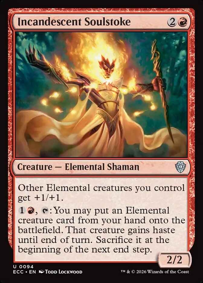 Magic: The Gathering card Incandescent Soulstoke from the MTG Commander Deck EDH Deck Mass of Mysteries, featuring Elemental creatures, by Moonveil Games.