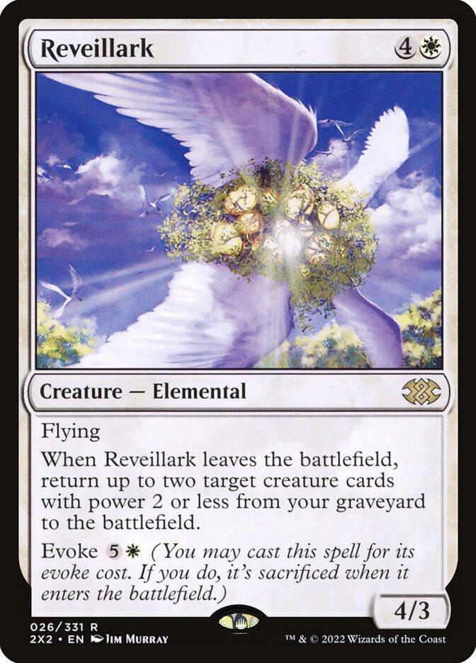 Magic: The Gathering card Reveillark from the MTG Commander Deck, featuring a bird-like elemental with glowing creatures, custom-built for casual play by Moonveil Games.