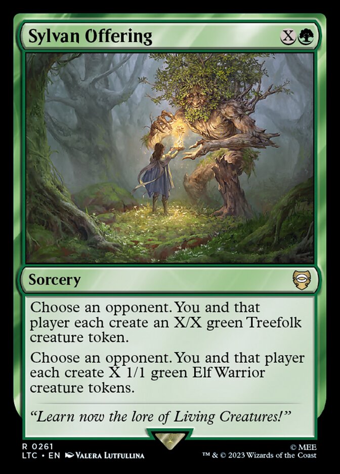MTG Commander Deck High Perfect Morcant, featuring Sylvan Offering card, custom-built for casual play with elf-themed strategies.