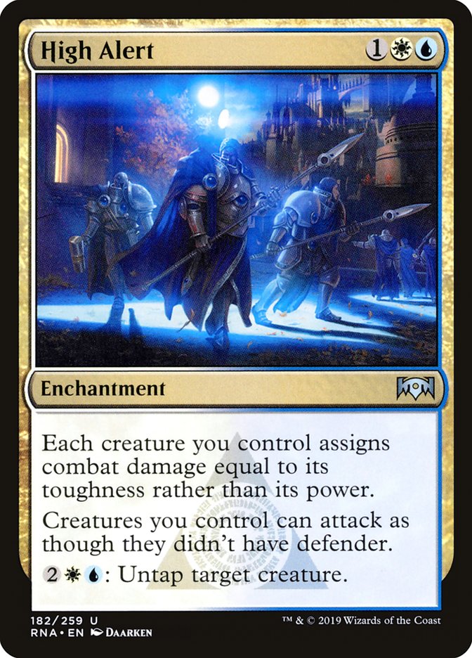 Magic: The Gathering card High Alert from Ravnica Allegiance, featuring sentinel-knights, part of the MTG Commander EDH Deck Plagon, Lord of the Beach by Moonveil Games.