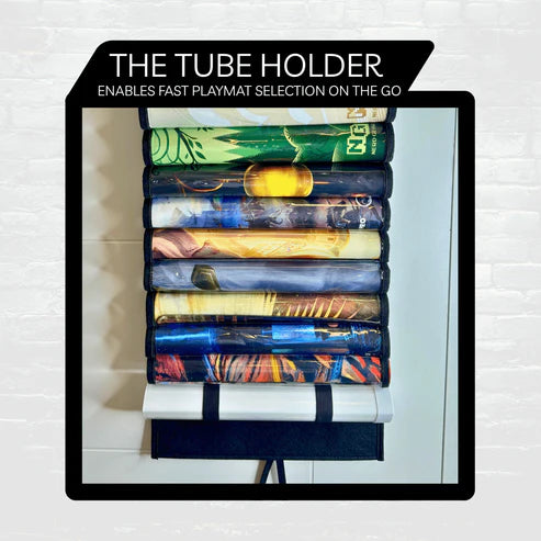 Nerd Gear Playmat Sanctuary: Compact tube holder displaying rolled playmats, featuring slots for easy access and storage, perfect for organizing game night essentials.