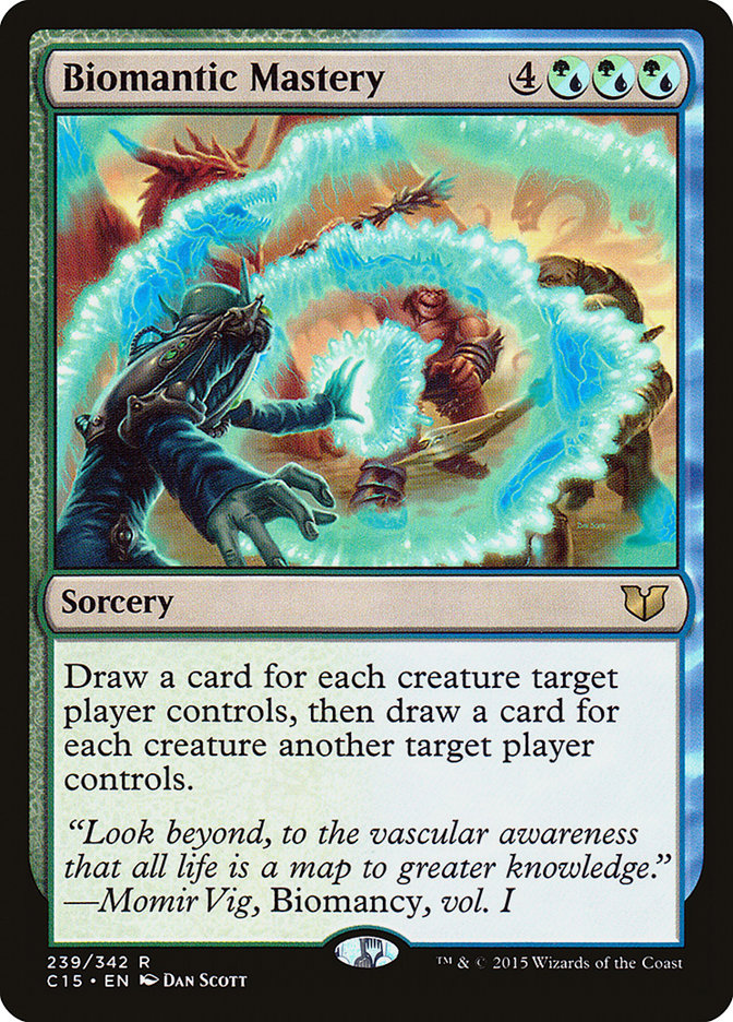 Biomantic Mastery card from the MTG Commander Deck Quandrix, the Proof, featuring strategic sorcery for casual EDH play, custom-built by Moonveil Games.