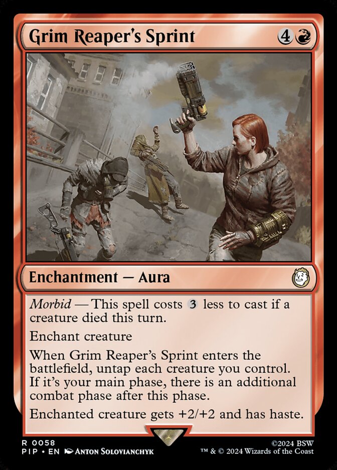 MTG Commander EDH Deck featuring Grim Reaper's Sprint card in a post-apocalyptic theme, part of the Raph & Leo, Sibling Rivals custom deck by Moonveil Games.