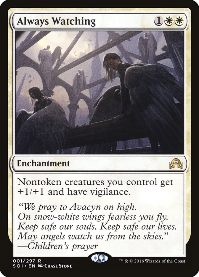 MTG Commander EDH Deck featuring Always Watching, highlighting angelic figures; custom-built by Moonveil Games for casual play with Raph & Leo, Sibling Rivals.