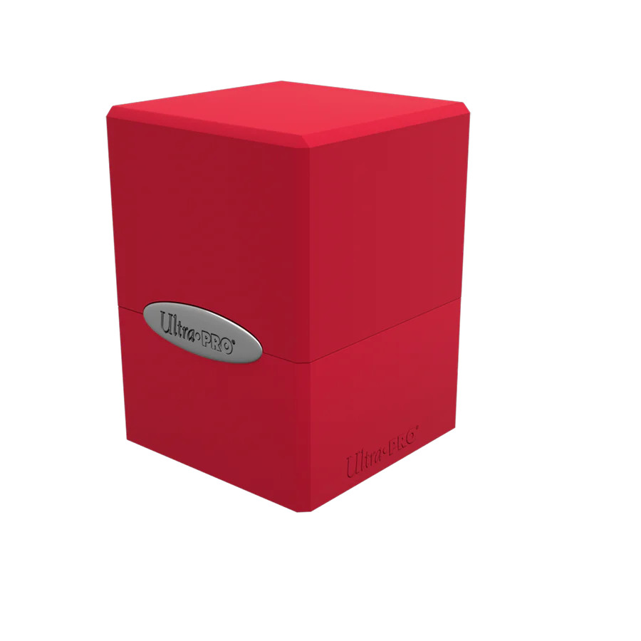 Ultra PRO: Satin Cube: Apple Red Deck Box, securely holds 100+ cards with a durable snap-fit design, perfect for collectible trading card games.