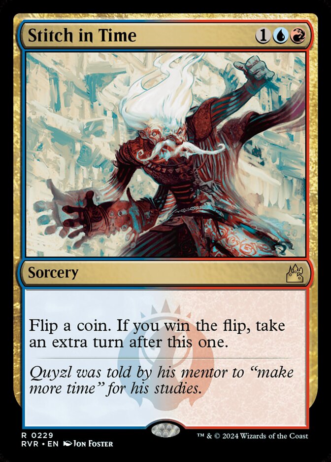 MTG Commander Deck with Stitch in Time sorcery, custom-built by Moonveil Games, featuring 100 authentic Magic cards for casual play.