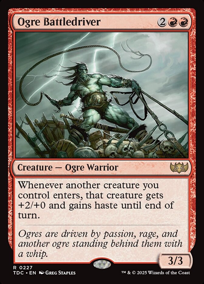 MTG Commander Deck featuring Ogre Battledriver, part of a custom 100-card Lord Xander deck by Moonveil Games for casual EDH play.