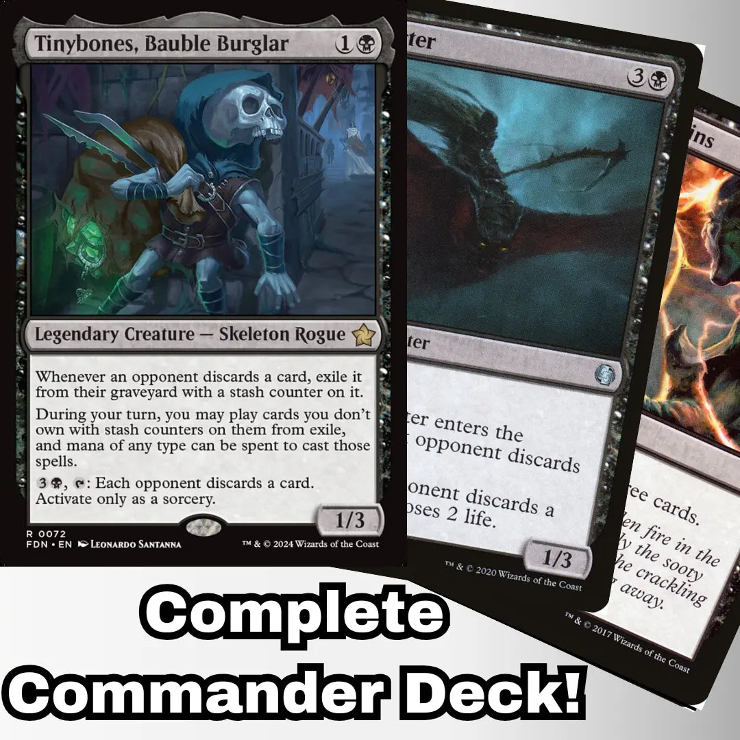 MTG Commander Deck EDH Deck Tinybones, Bauble Burglar 100 Magic Cards Custom Deck Discard Black Foundations Discard Moonveil Games