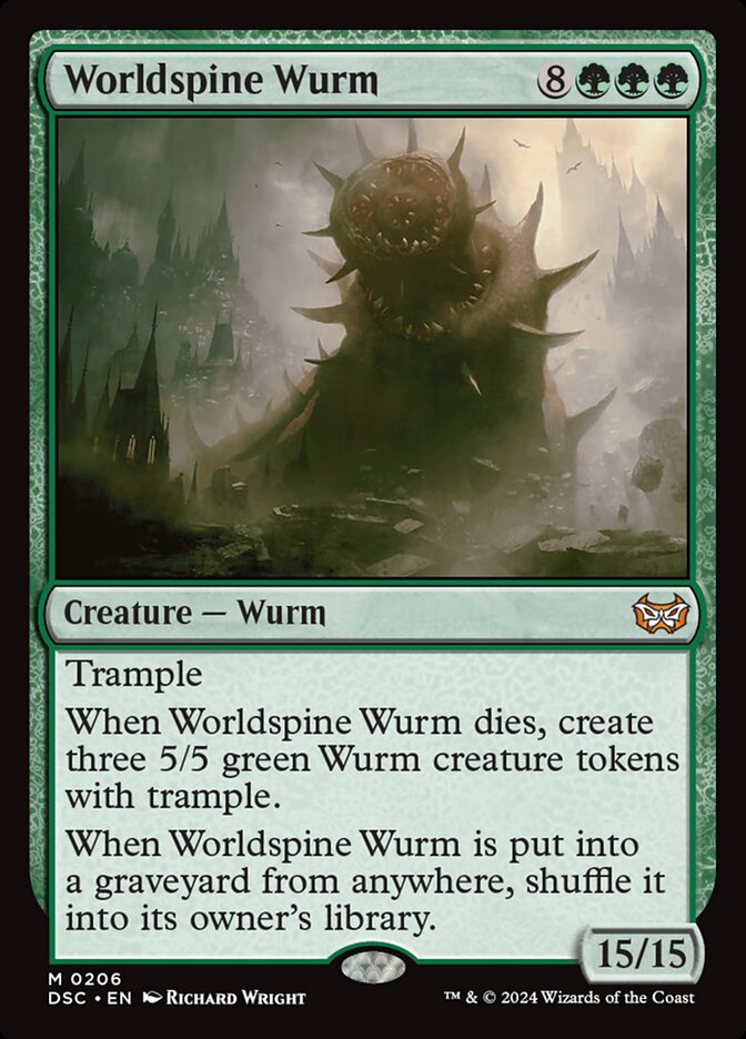 Worldspine Wurm MTG card from Moonveil Games' custom Commander deck, featuring powerful creatures and strategic abilities for casual EDH play.