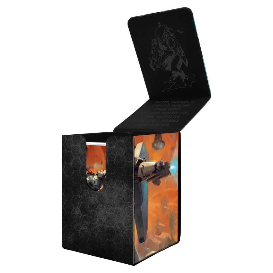 Ultra PRO Alcove Flip: Warhammer 40,000: T'au Empire Deck Box with sci-fi cover art, magnetic closure, and storage for 100 double-sleeved cards.