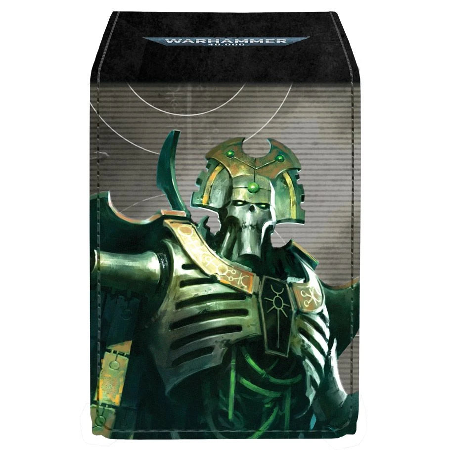 Ultra PRO Alcove Flip: Warhammer 40,000: Necron Deck Box featuring Necron warrior art with magnetic closure, fits 100 double-sleeved cards.