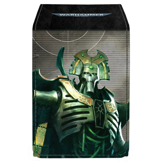 Ultra PRO Alcove Flip: Warhammer 40,000: Necron Deck Box featuring Necron warrior art with magnetic closure, fits 100 double-sleeved cards.