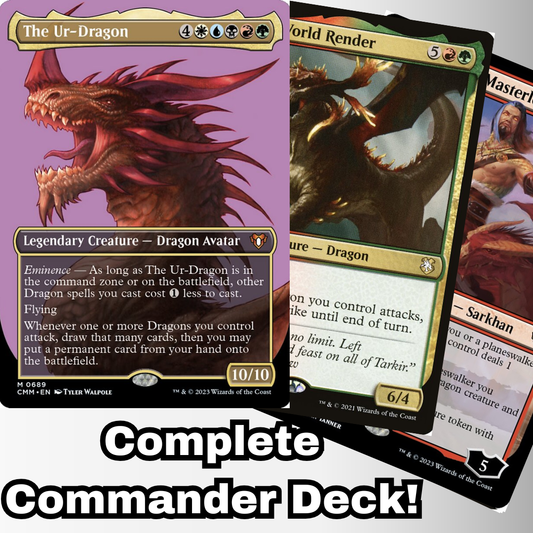 MTG Commander Dragon Deck featuring The Ur-Dragon; includes Sarkhan and Atarka. Complete 100-card EDH deck by Moonveil Games.
